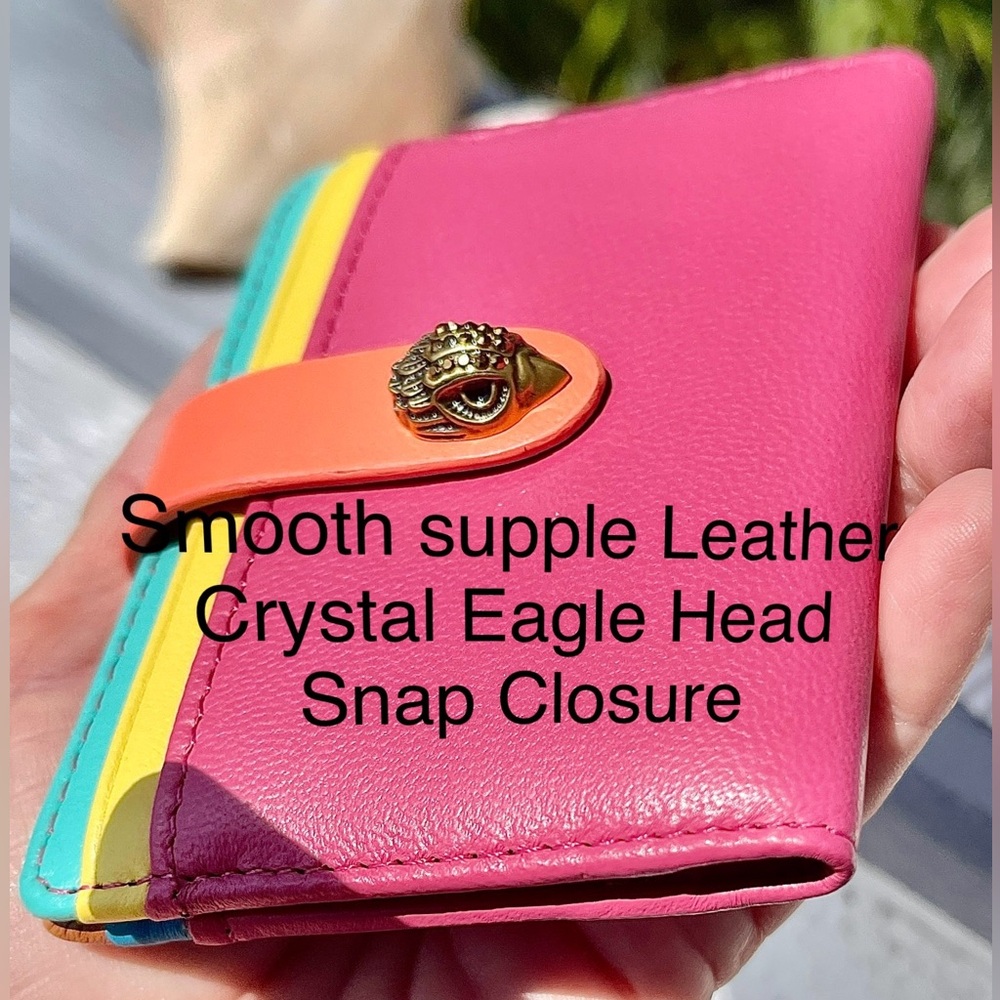 Kurt Geiger NWT Leather Wallet/Card Holder MultiColor SnapCloseCyrstal EagleHead - Picture 9 of 17